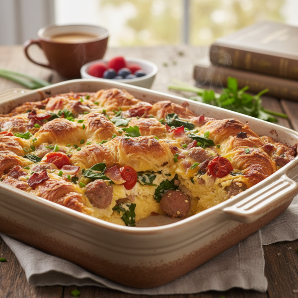 Savory Breakfast Croissant Casserole recipe