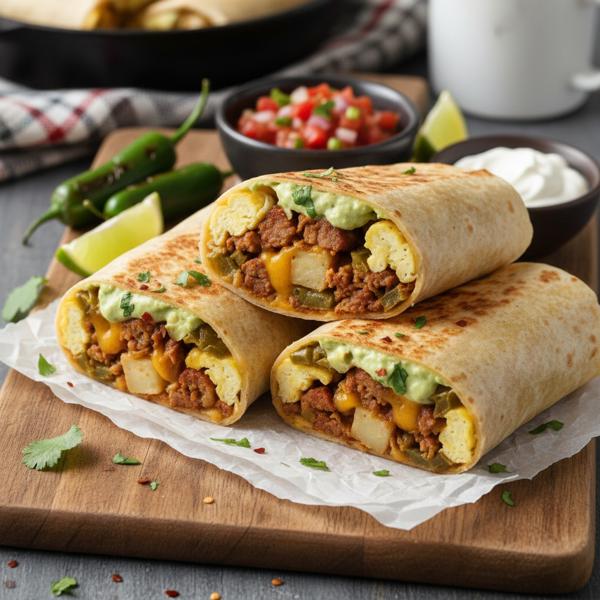 Savory Breakfast Sausage & Chile Burritos recipe