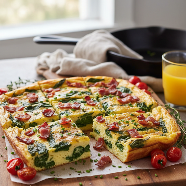 Savory Breakfast Sheet Pan Frittata with Spinach and Bacon recipe