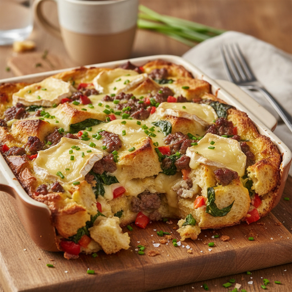 Savory Brie & Sausage Breakfast Casserole recipe