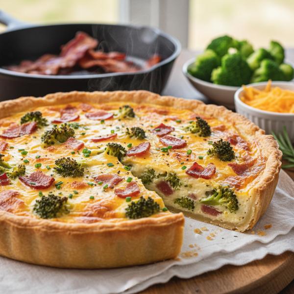 Savory Broccoli Bacon Cheddar Quiche recipe