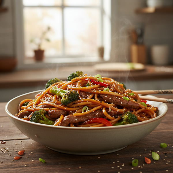 Savory Broccoli Beef Lo Mein Delight recipe