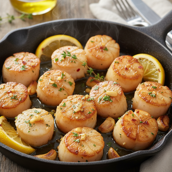 Savory Broiled Scallops with Garlic and Lemon recipe