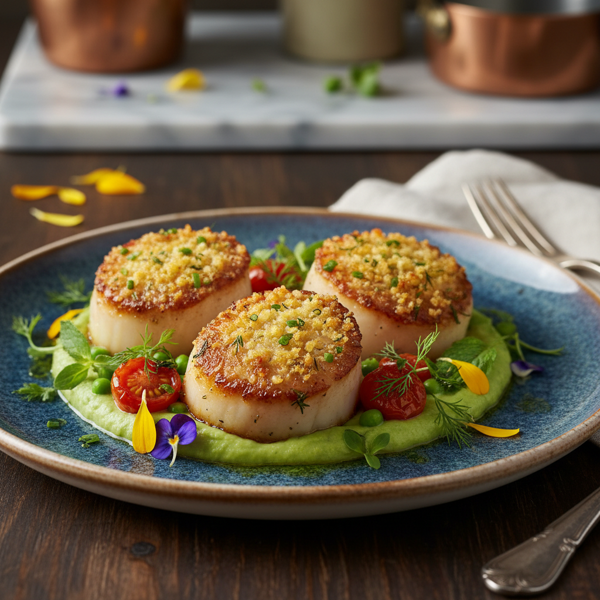 Savory Broiled Sea Scallops with Garlic Herb Crust recipe