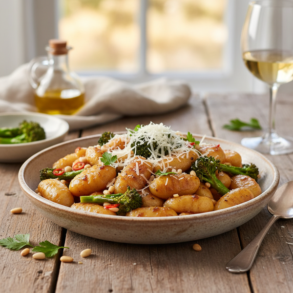 Savory Brown Butter Gnocchi with Broccolini and Pine Nuts recipe