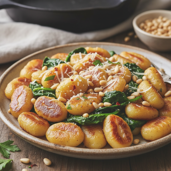 Savory Brown Butter Gnocchi with Spinach and Toasted Pine Nuts recipe