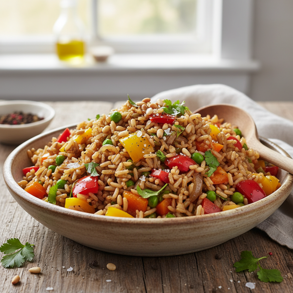 Savory Brown Rice & Colorful Pepper Pilaf recipe