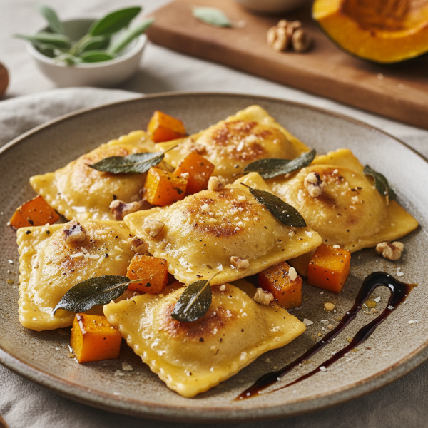 Savory Browned Sage Butter Ravioli with Roasted Pumpkin Filling recipe