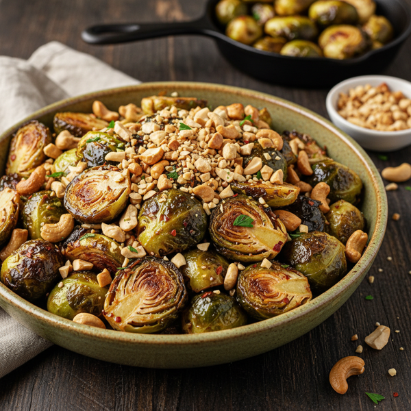 Savory Brussels Sprouts with Cashew Crunch recipe