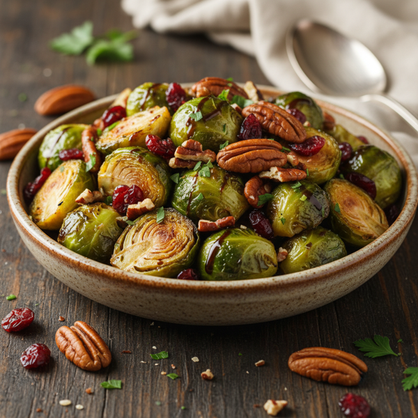 Savory Brussels Sprouts with Toasted Pecans and Sweet Cranberries recipe