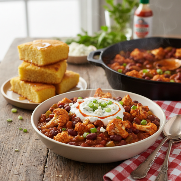 Savory Buffalo Cauliflower Chili recipe