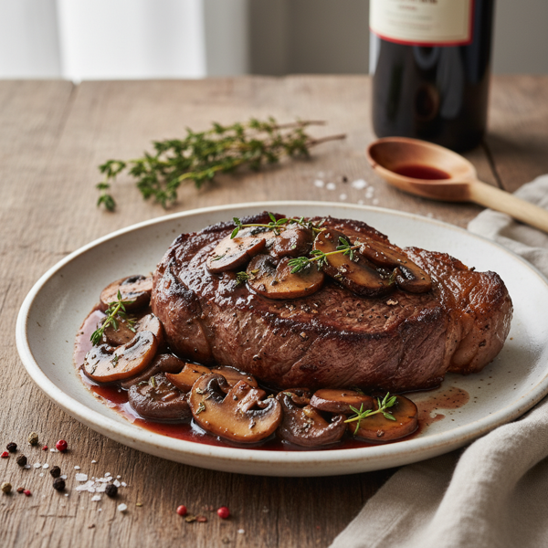 Savory Burgundy-Infused Steak with Gourmet Mushroom Sauce recipe