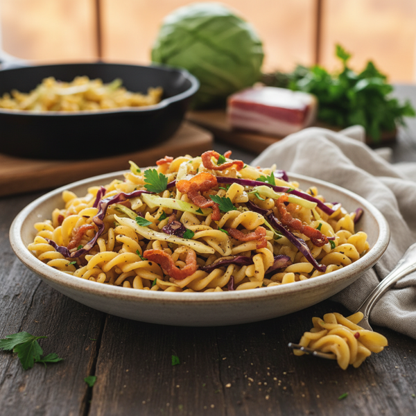 Savory Cabbage & Noodles with Crispy Pancetta recipe