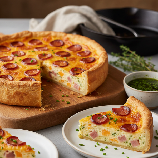 Savory Canadian Bacon and Cheddar Custard Flan recipe