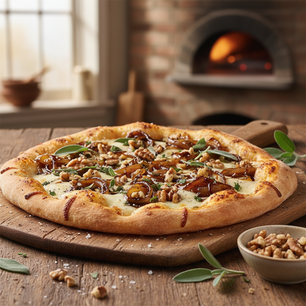 Savory Caramelized Onion & Walnut Pizza with Sage Infusion recipe