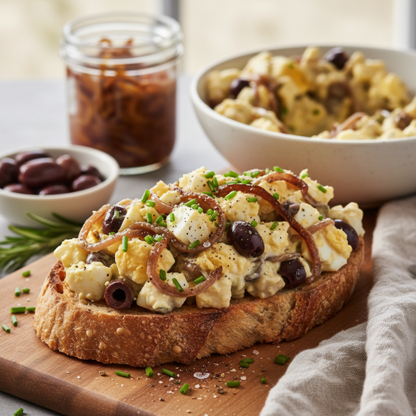 Savory Caramelized Onion and Olive Egg Salad recipe