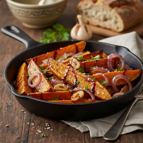Savory Caramelized Sweet Potatoes with Onions and Garlic recipe