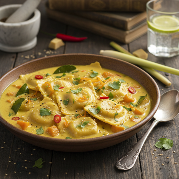 Savory Carrot and Ginger Ravioli in Coconut Yellow Curry recipe