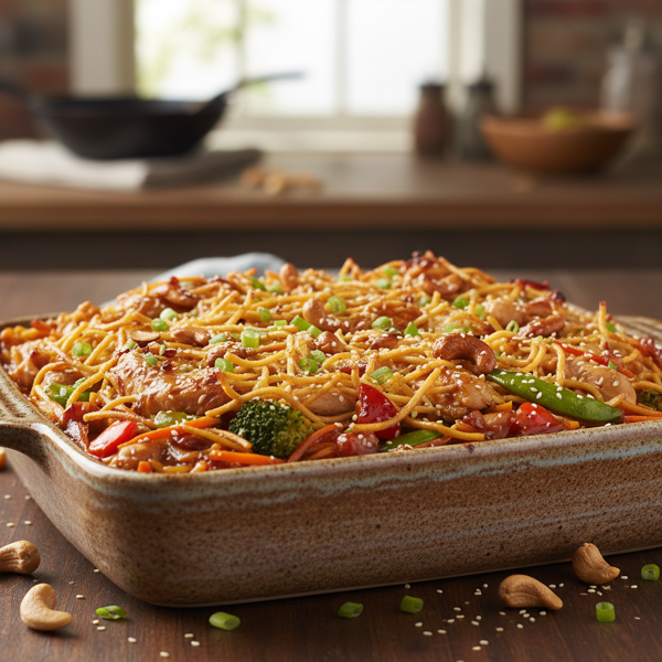 Savory Cashew Chicken Chow Mein Bake recipe