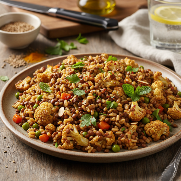 Savory Cauliflower Barley & Lentil Pilaf recipe