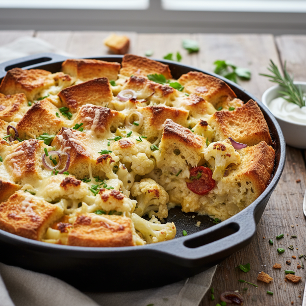 Savory Cauliflower & Brioche Bread Pudding recipe