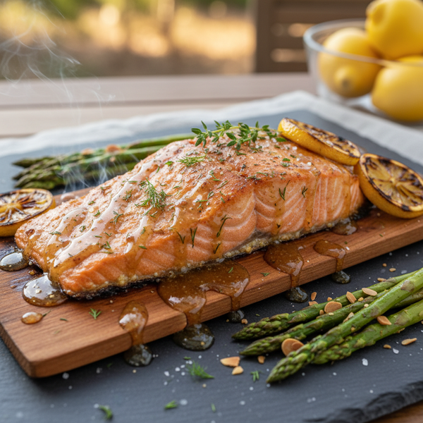 Savory Cedar Planked Salmon with a Honey-Mustard Drizzle recipe