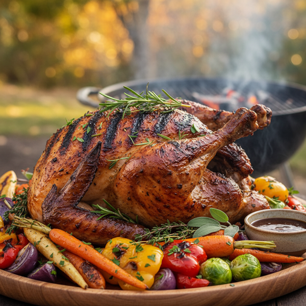Savory Charcoal-Grilled Turkey Half with Herb-Infused Vegetables recipe