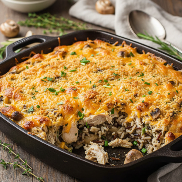 Savory Cheddar Chicken & Wild Rice Bake recipe