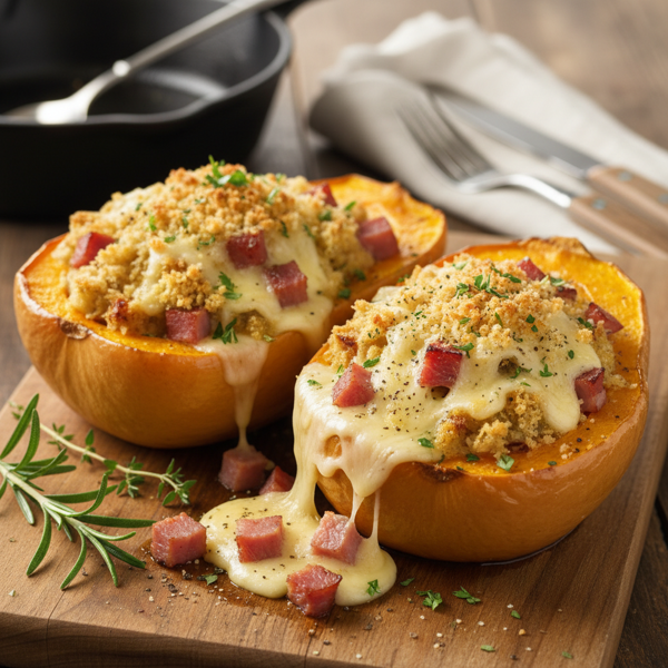 Savory Cheese and Ham-Stuffed Butternut Squash recipe