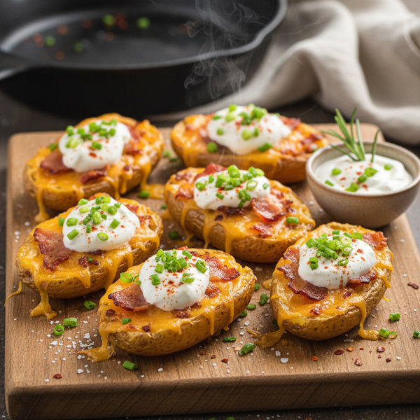 Savory Cheesy Baked Potato Skins recipe