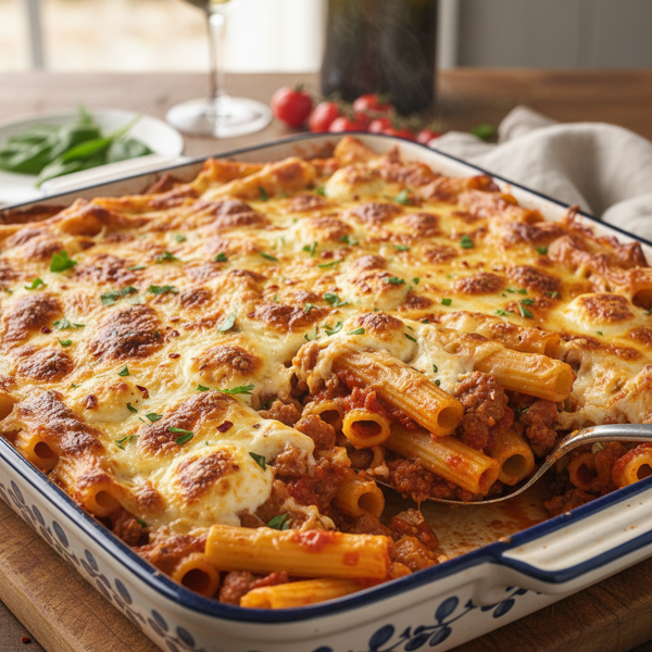Savory Cheesy Baked Ziti Delight recipe
