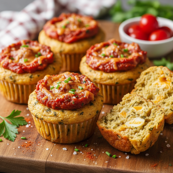 Savory Cheesy Garlic & Herb Muffins with Paprika-Tomato Topping recipe