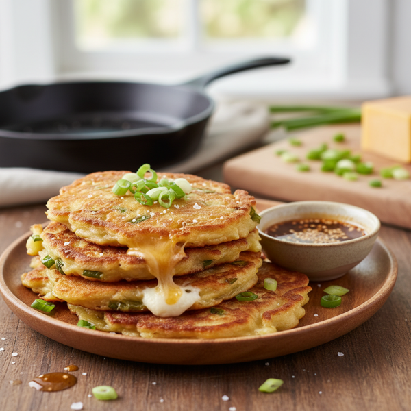 Savory Cheesy Green Onion Pancakes recipe