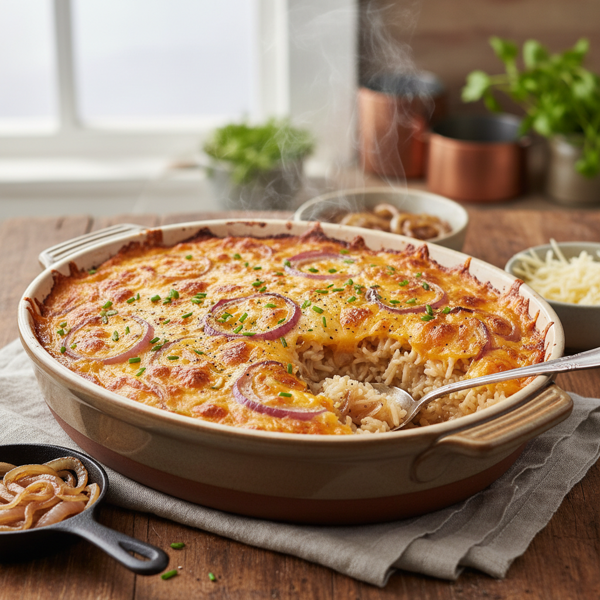 Savory Cheesy Onion Rice Casserole recipe