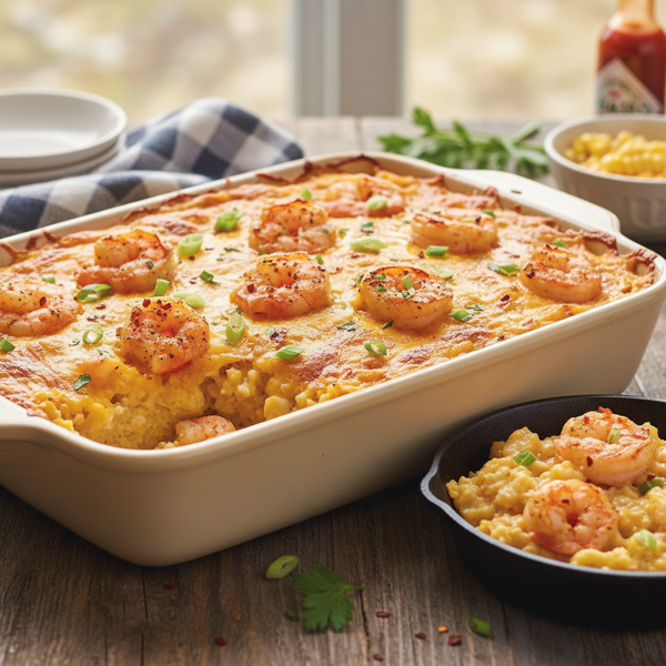 Savory Cheesy Shrimp & Grits Bake recipe