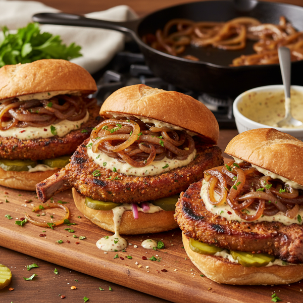 Savory Chicago Pork Chop Sandwiches with Caramelized Onions recipe