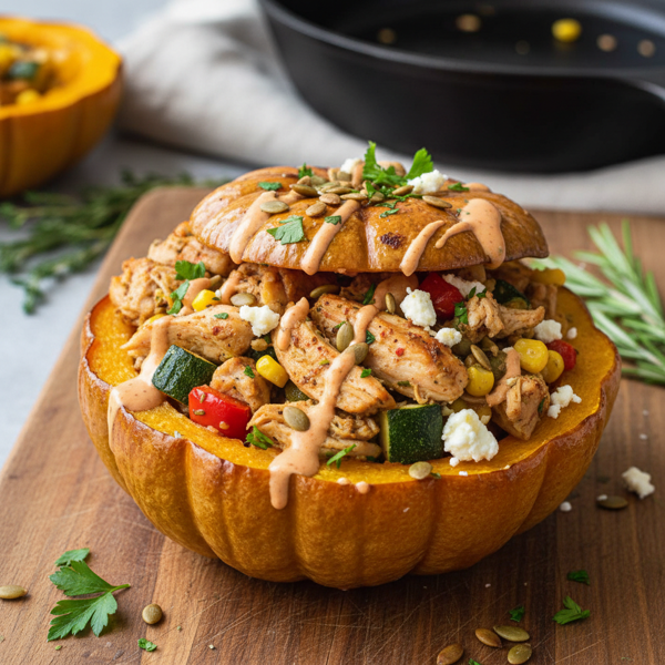 Savory Chicken-Stuffed Acorn Squash Delight recipe