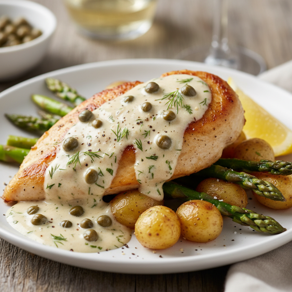 Savory Chicken Breasts with Tangy Caper Cream Sauce recipe