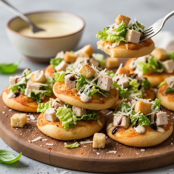 Savory Chicken Caesar Salad Pizza Bites recipe