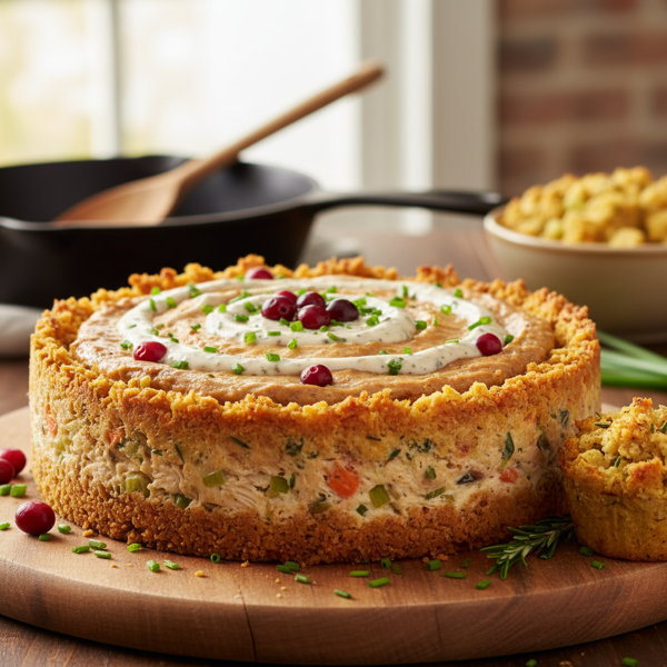 Savory Chicken Cheesecake with Stove Top Stuffing Crust recipe