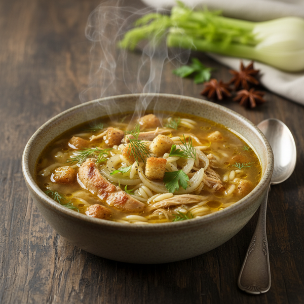 Savory Chicken Fennel Orzo Soup recipe