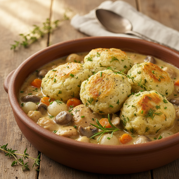 Savory Chicken Fricassee with Herb Dumplings recipe