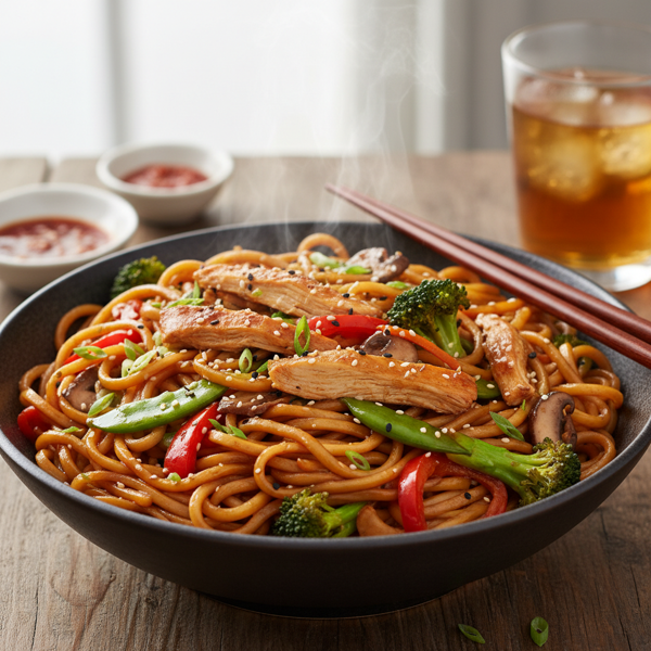Savory Chicken Lo Mein with Crisp Vegetables recipe