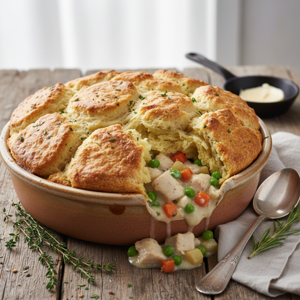 Savory Chicken Pot Pie with Flaky Biscuit Topping recipe