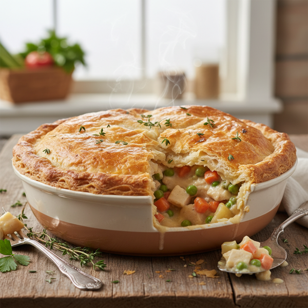 Savory Chicken Pot Pie with Golden Puff Pastry Crust recipe