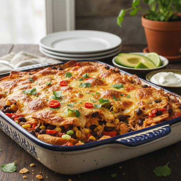 Savory Chicken & Black Bean Tortilla Bake recipe