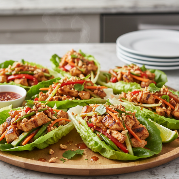 Savory Chicken & Crunchy Veggie Lettuce Wraps recipe