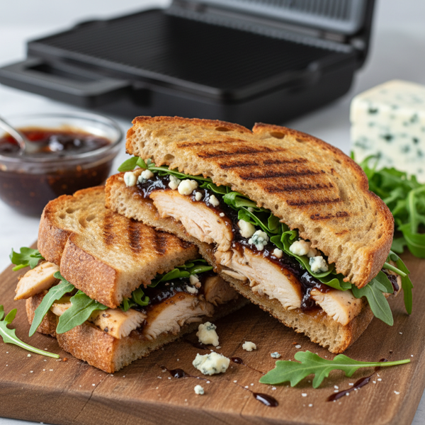 Savory Chicken & Fig Jam Panini with Blue Cheese and Arugula recipe