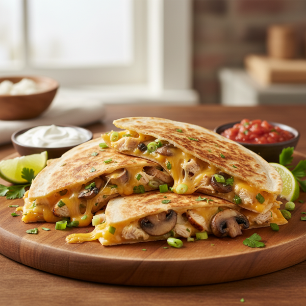 Savory Chicken & Mushroom Quesadillas with Cheddar Delight recipe
