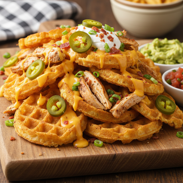 Savory Chicken and Cheddar Waffle Nachos recipe